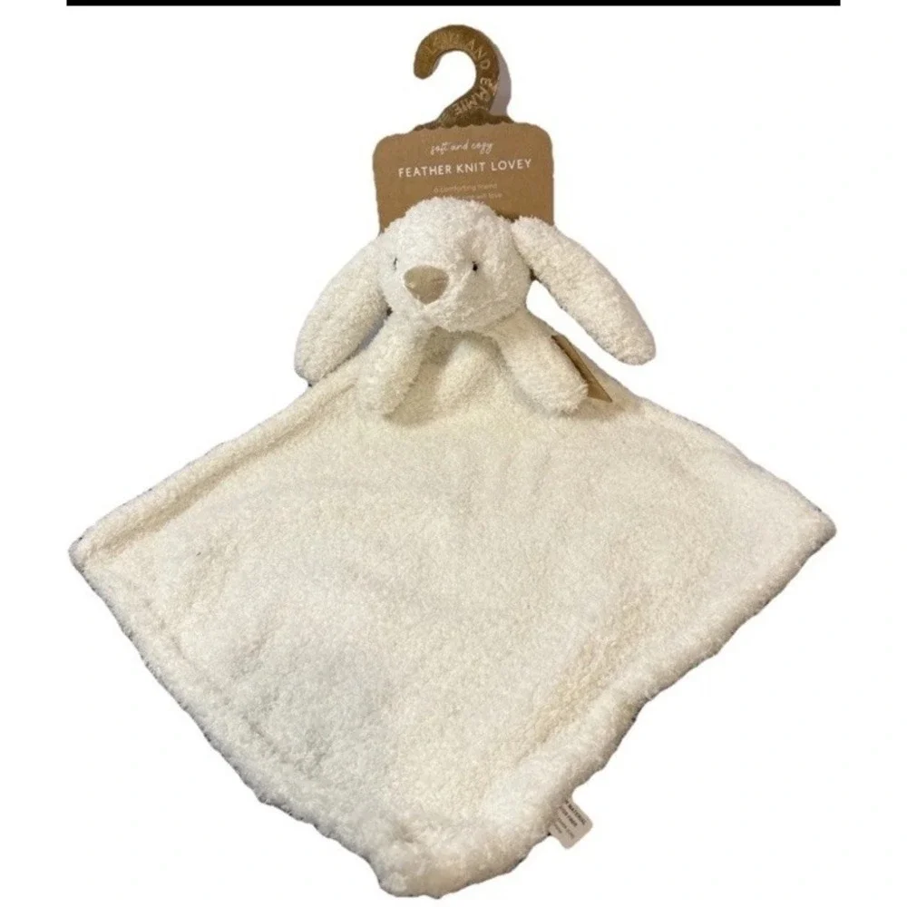 Levi & Emmie Ivory Bunny Baby Lovey Feather Knit Baby Security Blanket Plush NWT